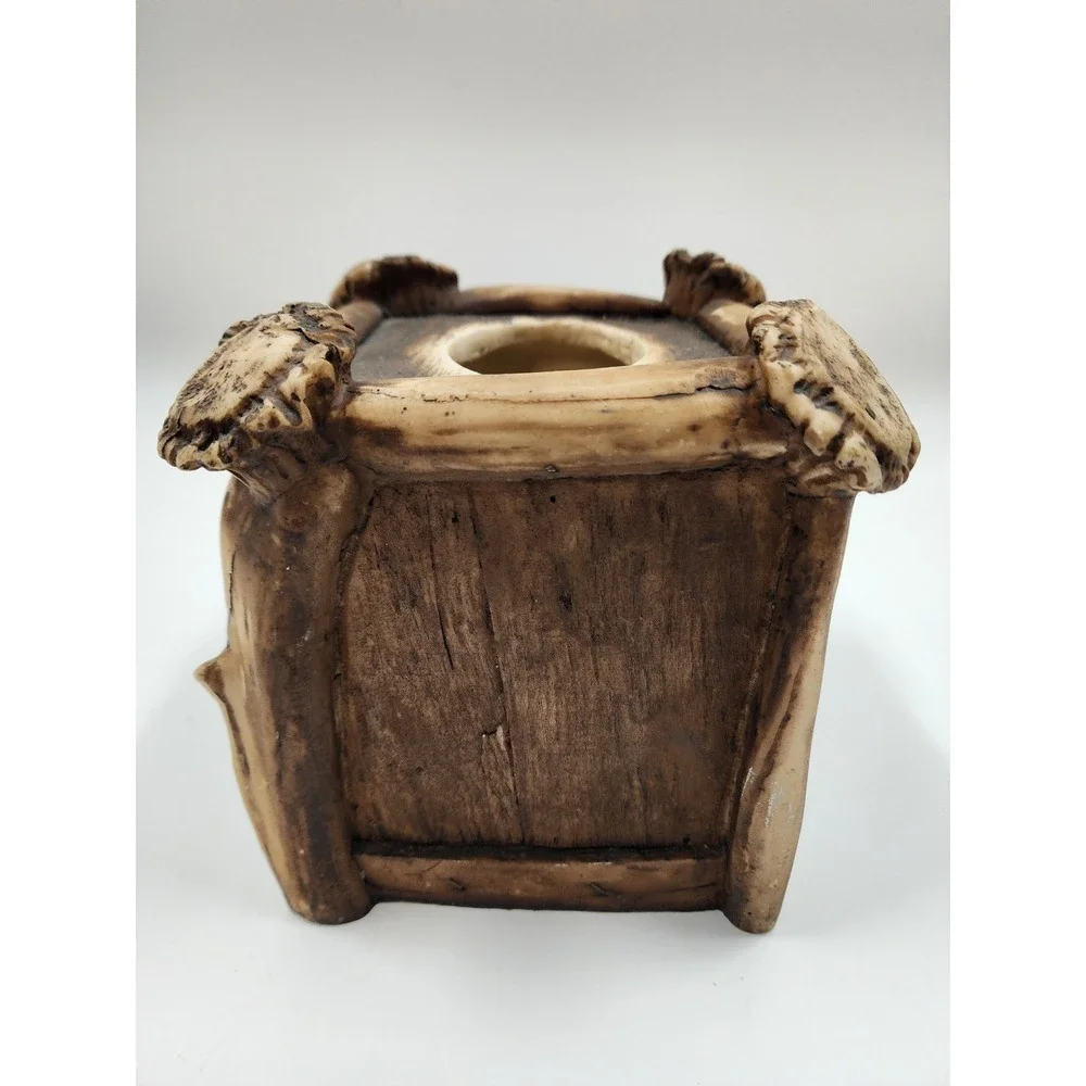 Rustic Faux Antler Tissue Box Cover Square Lodge Cabin Decor Resin Brown 6x6